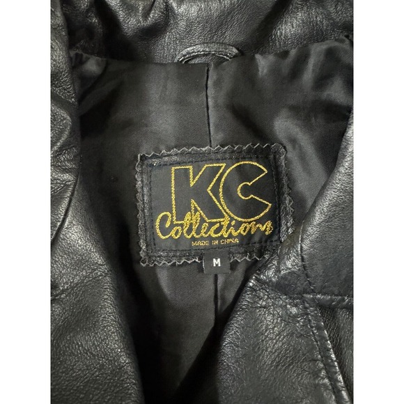 KC Collections Leather Jacket Womens M Black Collar Pockets Hook &‎ Loop Closure - Picture 3 of 10